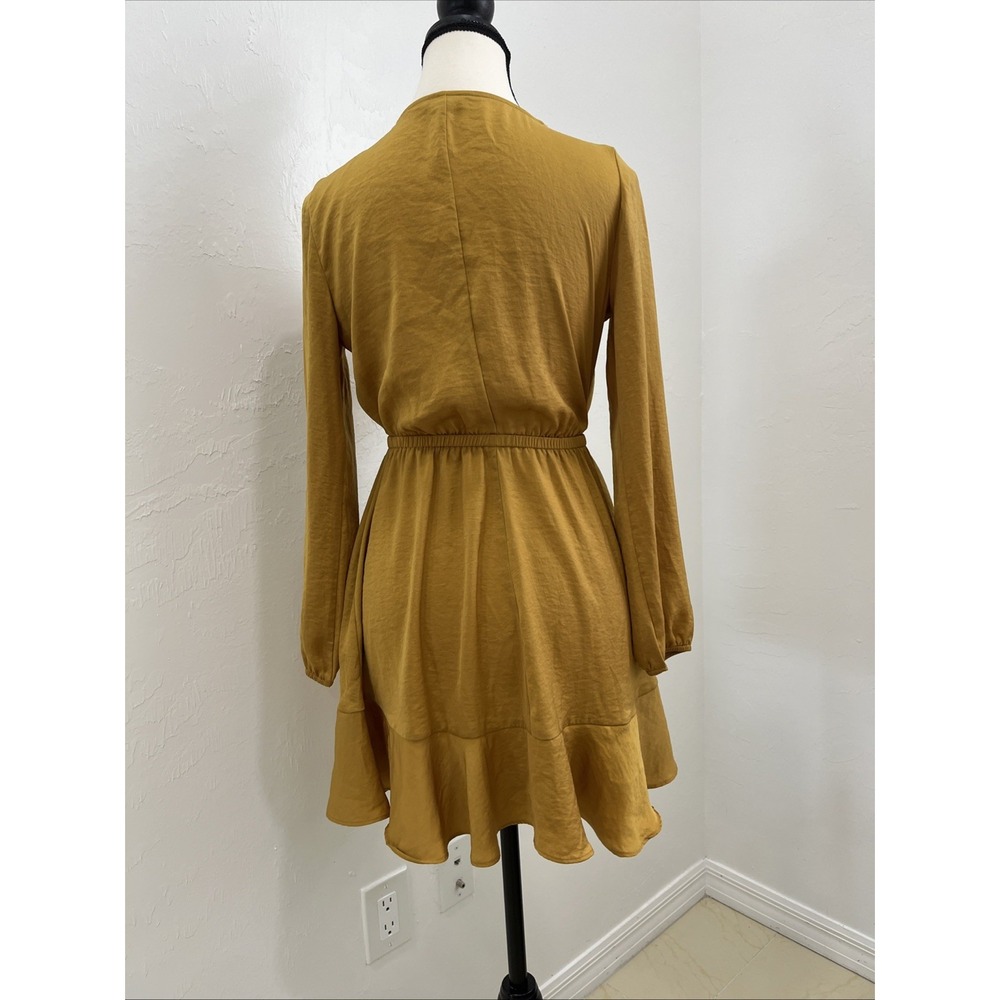 Express Faux Wrap Dress Womens XS Petite‎ Mustard Yellow Excellent Ruffle Mini - Picture 10 of 10